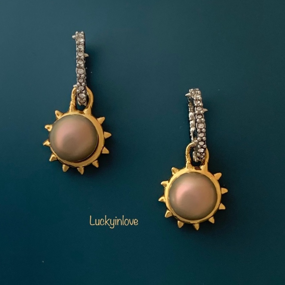 Alexis Bittar Gold Silver Sculpted Georgian Star Pearl Drop Statement Earrings - Picture 12 of 15